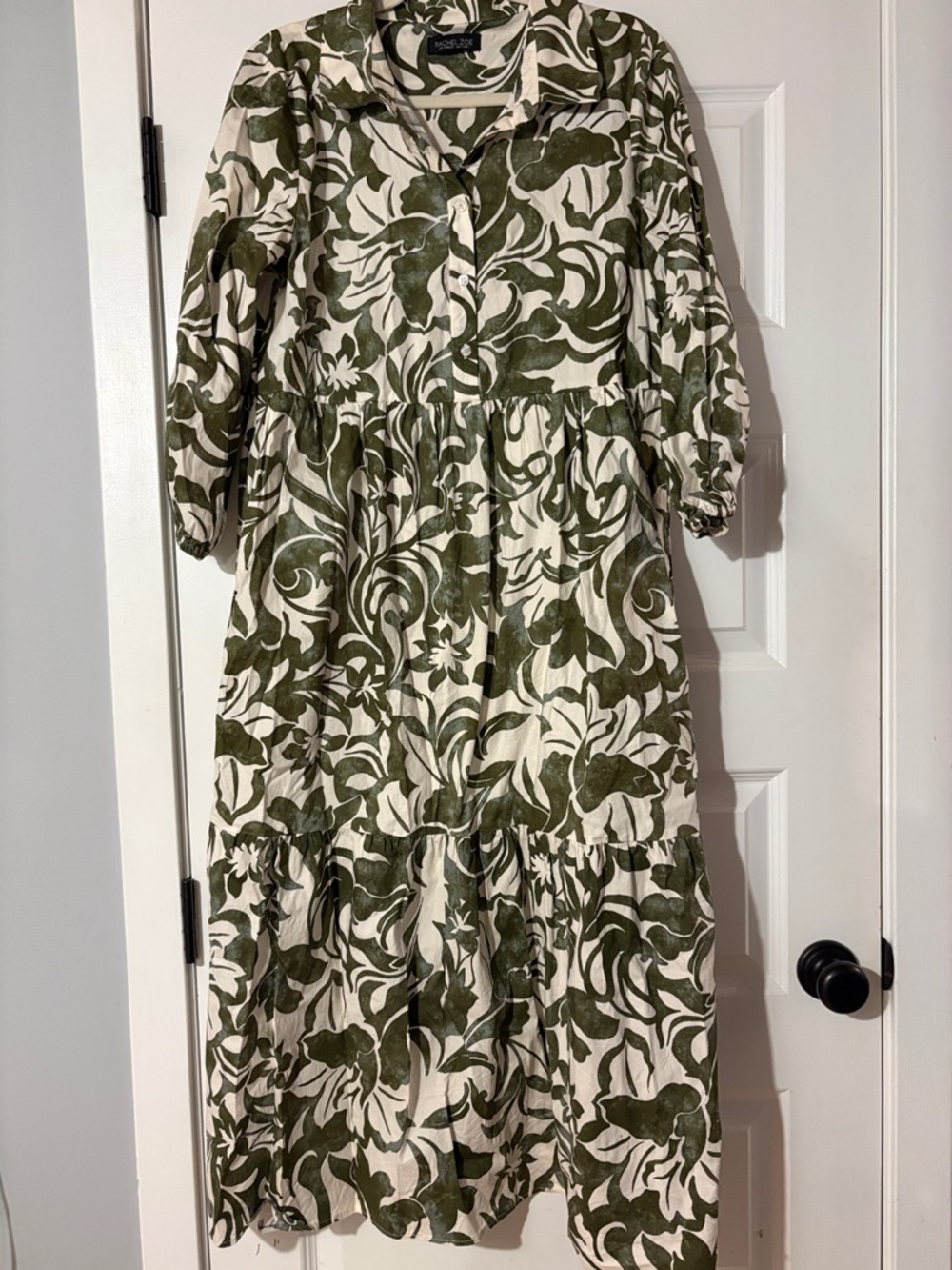 Rachel Zoe Olive Green and Ivory Floral Button-Front Dress